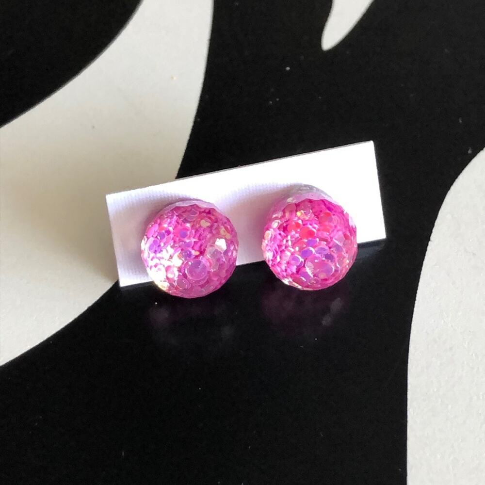 4 for $20 Round Light Pink Glitter Stud Earrings